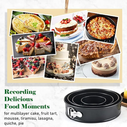 Tellshun 4 Pack Small Springform Cheesecakes Pan Tins Set 4 Inch Mini Baking Mold 4 Pieces Round Leakproof Nonstick Removable Bottom Bakeware for Pie Pizzas and Quiches Includes 50Pcs Parchment Paper