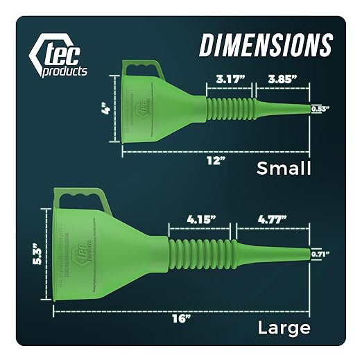 FlexAll Long Flexible Funnel for Automotive Use - Durable Nitrile Rubber - Ideal for Car Oil Change, Transmission Funnel Fluid, Diesel, Fuel, Gas - Made in USA - Green (16 x 5 Inches)