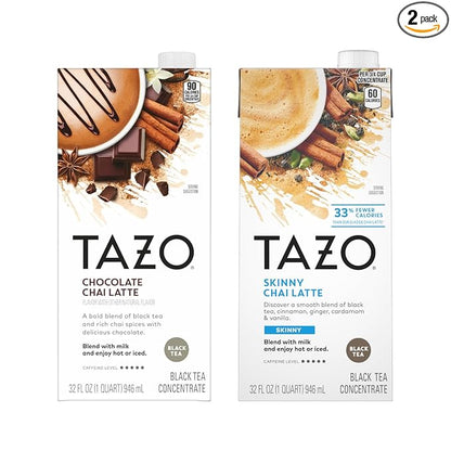 TAZO Tea Concentrate, Organic Skinny Chai Latte, & Chocolate Chai Latte 32 Fl Oz (1ea) (Variety Pack)