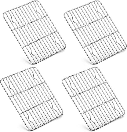 P&P CHEF Baking Cooling Rack Set for Cooking Roasting, 4-Piece Stainless Steel Wire Racks for Oven Use, Healthy & Dishwasher Safe, Rectangle, 8.6 Inch