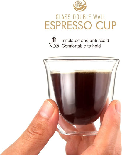 Double Wall Insulated Espresso Cups Set of 4-3oz Borosilicate Glass, Heat & Thermal Shock Resistant, Keeps Hands Cool, for Home, Cafe, Gift