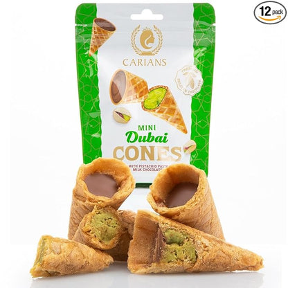 Carians Mini Dubai Cones, Bite-Sized Chocolate Wafer Rolls Crispy, Delicious Waffle Snack- Perfect for Gifts, Parties & Desserts, Great for Gift Giving, Anniversary, Thanksgiving, Christmas