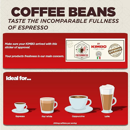 Kimbo Caffe Crema Classico Whole Bean Coffee - Blended and Roasted in Italy - Light Roast with Intense Flavor and Round Body - 2.2 lbs Bag