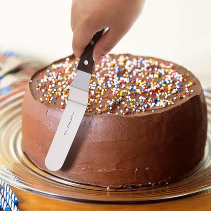 4 PCS Cake Decorating Icing Spatula set with 4, 6, 8 & 10 Inch Stainless Steel Blade, Wood Handle Frosting Spatulas and Cake Stripping Tool
