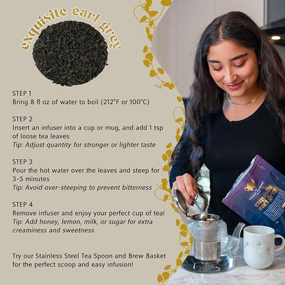 Earl Grey Tea, Organic Loose Leaf Black Tea – Classic Bergamot & Citrus Flavor – Boost Clarity & Wellness – Drink Hot or Iced – 4 oz Resealable Bag (Makes 50 Cups) – The Elegant Elephant