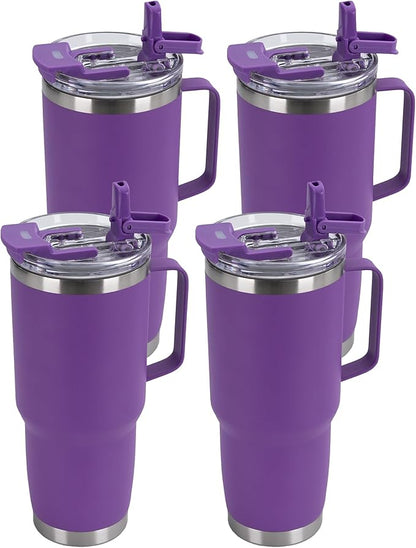 HASLE OUTFITTERS 30oz Tumbler Bulk with Handle, Insulated Travel Coffee Mug Set with Handle Leak-Proof Double Wall Stainless Steel Vacuum Tumblers Pack Metal Cup for Hot and Cold Drink