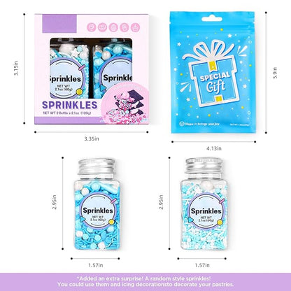 Edible Blue Sprinkles For Cake Decorating, Snowflake Sprinkles, Edible Stars, Sprinkle Mix for Cupcake Toppers, Ice Cream Toppings, Celebrations Wedding Baby Shower Birthday Party.(120g/4.2oz)