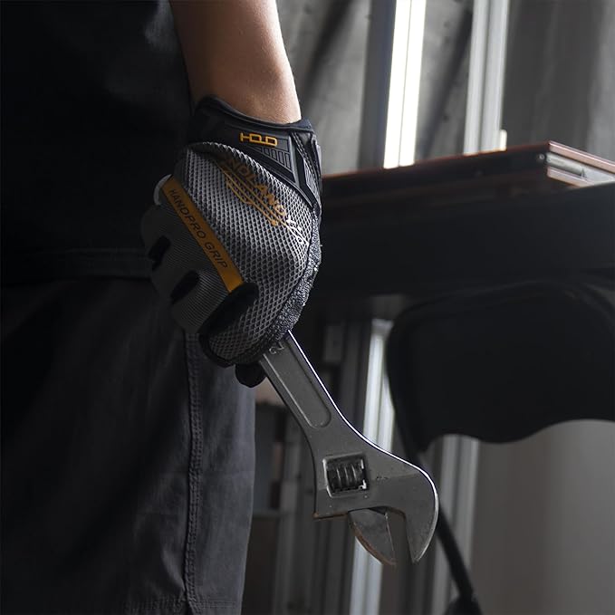 HANDLANDY Mens Work Gloves Touch screen, Utility Mechanic Gloves, Flexible Breathable Fit- Padded Knuckles & Palm