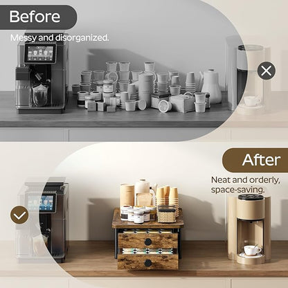 Coffee Pod Drawer Holder for K Cup, 56 Pods Capacity, 2 Tier Organizer for K Cup, Coffee Pod Organizer for Countertop, Space Saving, Easy Assembly, Rustic Brown KH28BRY1