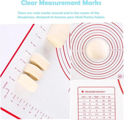 Silicone Baking Mat 16" x 24" - 2 Pcs Silicone Bread Sling for Dutch Oven - NonStick High Degree Kitchen Sour Bread Making Loaf Pan Lifter Liner,Non-Slip Pastry Mat for Rolling Dough,3 Scrapers
