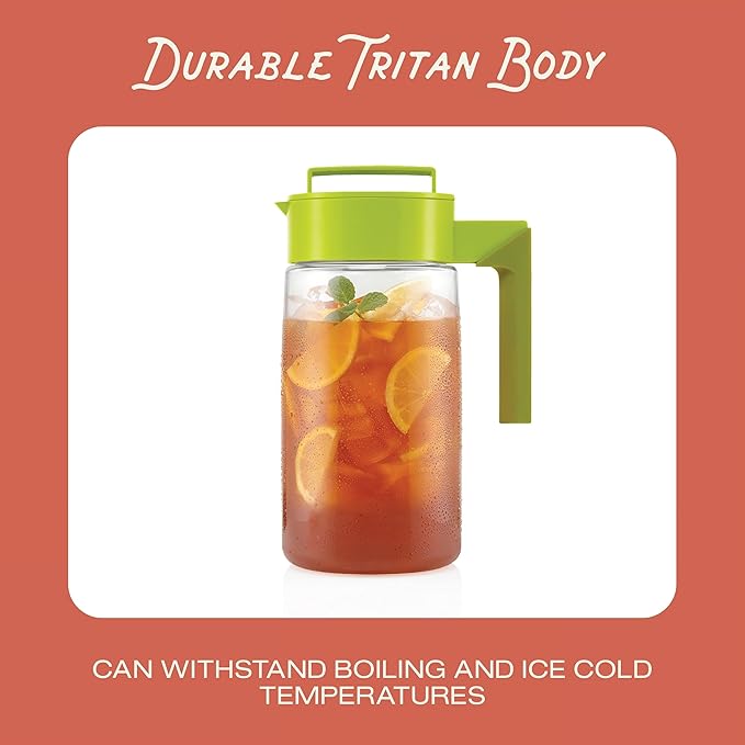 Takeya Flash Chill Iced Tea Maker - Airtight & Durable Iced Tea Maker Jug with Silicone Carry Handle - Leak-Proof & Lightweight Tea Infuser with Patented Flash Chill Technology - 2 Quart, Raspberry