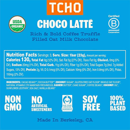 TCHO Choco Latte 47% Oat Milk Chocolate Bars (3 pack) | Plant Based, Organic & Fair Trade, | Non GMO, Non-Dairy, Vegan, Soy Free (2.5oz each)