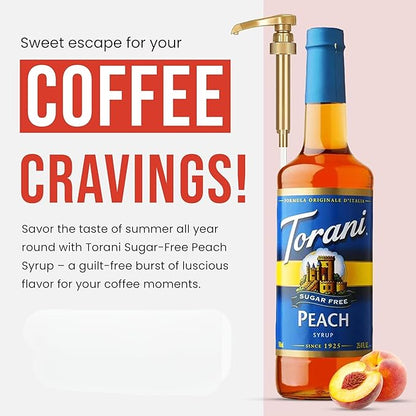 Jimoco® Syrup Pump Dispenser + Torani® Sugar Free Peach Syrup, 25.4 oz - Coffee Syrup Pump & Flavoring Bundle