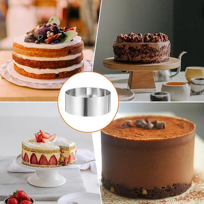 HARFINGTON Round Cake Ring 7 x 2.75 Inch Seamless Stainless Steel Pastry Mousse Dessert Ring Mirror Coating for Baking Cooking Making Tool
