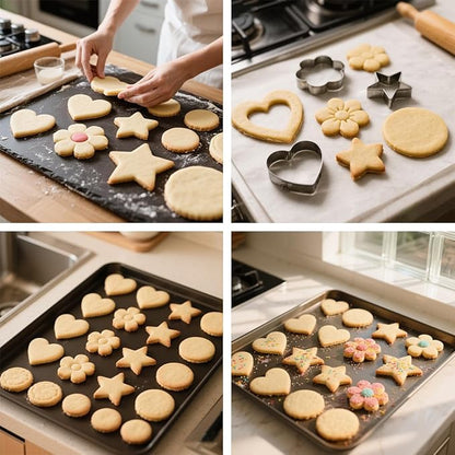 Stainless Steel Cookie Cutters Set 12Pcs - Heart, Flower, Round, Five Star Shapes - Small to Mini Size, Metal Biscuit Cutter Molds for Baking or Holiday Party Decorations