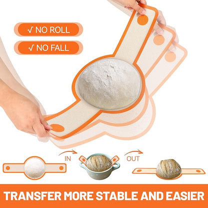 HOTEC Silicone Bread Sling for Dutch Oven - 2 Pack Non-Stick Baking Mat with Long Handle Easy to Transfer Sourdough Bread, Reusable Heat Resistant to 500°F/260°C Dutch Oven Liners Baking Supplies