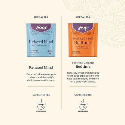 Yogi Relaxation Sampler Box (32 Tea Bags) - 8 Favorite Herbal Teas for Stress Relief & Sleep - Organic & Caffeine Free