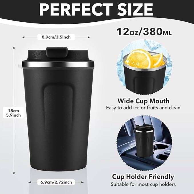 Volhoply 12 oz Double Wall Insulated Vacuum Travel Coffee Mug with Flip Lid Bulk 8 Pack,Reusable Stainless Steel Leak Proof Coffee Cup,Portable Cafe Thermal Tumbler for Hot Drinks(Assort Color,8 Set)