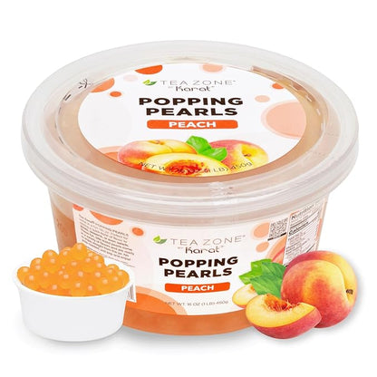 Tea Zone [1 Pound] Peach Popping Pearls, Bursting Pearls for Teas, Shakes, Smoothies, Dessert Toppings