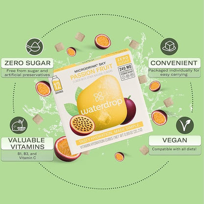 Waterdrop Hydration Cubes, Pineberry, Passion Fruit & Pear, Vitamin C, B1 & B3, On The Go Water Enhancer Drops for Still & Sparkling Water, Low Calorie, Zero Sugar, Gluten Free, Non GMO, Vegan, 24 CT