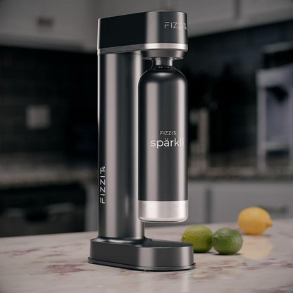 Black Stainless Steel Sparkling Water Maker with 2 CO2 Cylinders & 1L Reusable Bottle