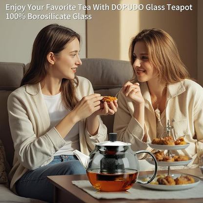 28OZ Glass Teapot with Infuser Stovetop Safe, 800ml Borosilicate Glass Kettle Tea Pot with Infusers tea infuser pot for loose leaf tea, tea Maker brewer, Dishwasher Safe, tetera para te(Dark Gery)