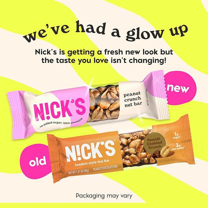 NICK'S Peanut Chocolate Snack Bar, Keto Nut Snack for Sports, Hiking, Gaming, Outdoor Activities, 1G sugar, 3G net carbs, healthy snack, (pack of 30)
