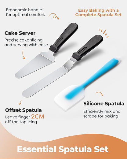 Kootek Aluminium Cake Turntable Set, Baking Tools with Revolving 12" Cake Stand for Decorating, 12.7" Offset Spatula, 3 Stainless Steel Frosting Icing Smoother, Cake Serve Cake Decorating Kit Supplies