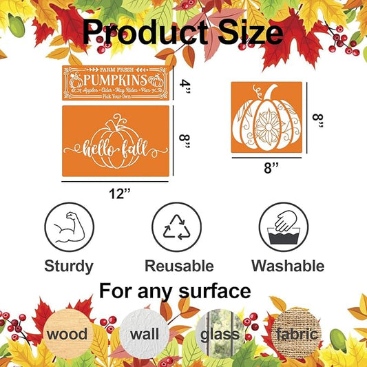Fall Stencils for Painting on Wood Pumpkin Stencil Reusable Autumn DIY Crafts Stencils for Door Mats Porch Hanger Fabrics Decor