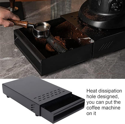 Coffee Knock Box, Stainless Steel Drawer Type Coffee Grind Container Coffee Knock Box Espresso Knocker Drawer Non Slip with Rubber Knock Stick for Cafes Home Kitchens Office (Black)