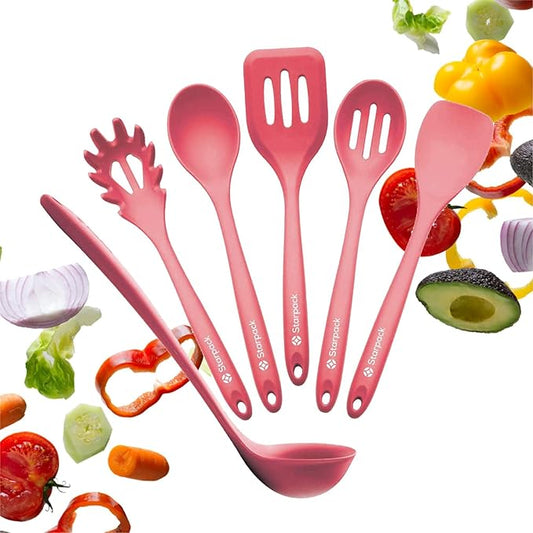 Starpack 'Like a Boss' XL Premium Silicone Cooking Utensils Set (6 Pcs) - Heat Resistant Kitchen Utensils 600°F - Non-Stick Silicone Utensil Set - Large Kitchen Utensils Set for Cooking & Serving