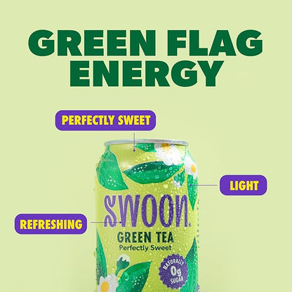 Swoon Perfectly Sweet Green Tea | Zero Sugar, Lightly Caffeinated & Refreshing | Keto, Paleo, Vegan, Non-GMO & Gluten-Free | Naturally Sweetened with Monk Fruit & Stevia | Only 5 Calories (12 Fl Oz, 12-Pack)