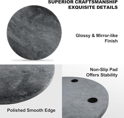 Koville African Natural Marble Cutting Board for Kitchen, 11inch Round Hand Crafted Marble Slab for Cheese, Charcuterie, Pastry Board - Wedding Gift, House Warming Gift(Rhino Grey)