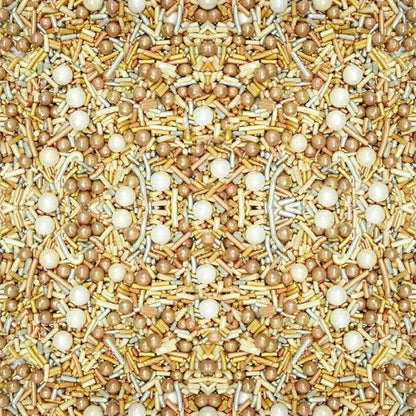 Confect Sprinkle Mix – Gold & White Pearl Sugar Strands for Baking, Cake Decoration & Cupcake Topping – Vegan, Gluten-Free, Nut-Free, Soy-Free, Dairy-Free, Palm Oil-Free – 4.2 Oz