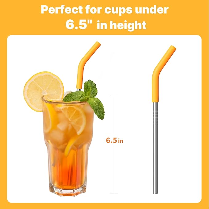 6.7" Short Metal Straw-Reusable Stainless Steel Drink Straws with Silicone Tips and Brush, Fit for 6 7 10 12 oz Small Cups (Colors 4)