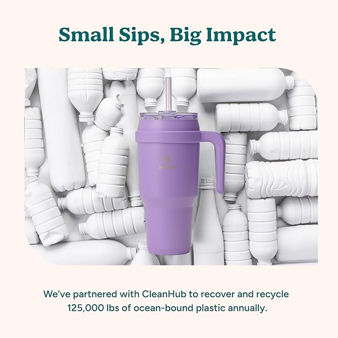REDUCE 40 oz Stainless Steel Tumbler with Handle - Dual-Wall Vacuum Insulated Travel Mug, Sweat-Proof Lid & Reusable Straw - Keeps Drinks Cold for 24 Hrs, Fits Cupholders, Dishwasher Safe - Daiquiri