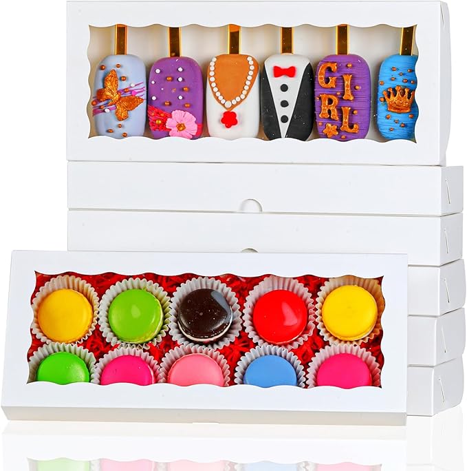 15PCS 12x5x1.5 Inch White Cookies Boxes with Window Bakery Boxes for Macaron,Cakesickle,Chocolate Truffle,Donut &Treat Boxes for Christmas Valentine's Easter Mother's Day