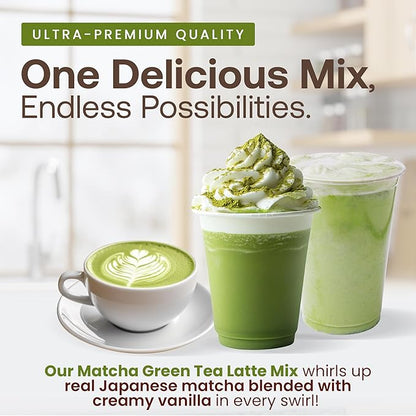 Dr. Smoothie Café Essentials Matcha Green Tea Latte – No Artificial Colors, Flavors, or Sweeteners – Shelf Stable – 51mg of Caffeine – Great for Hot, Iced, & Frozen Frappes (3.5 lb Bag, 30 Servings)