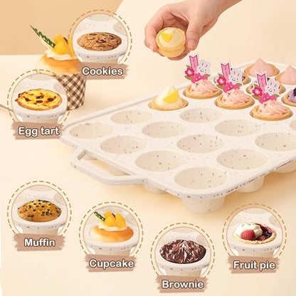 Silicone Mini Muffin Pan, 24 Cups Muffin Tin Baking Mold With Reinforced Stainless Steel Frame Inside, Nonstick Bakeware Cupcake Pan BPA Free, 2PCS