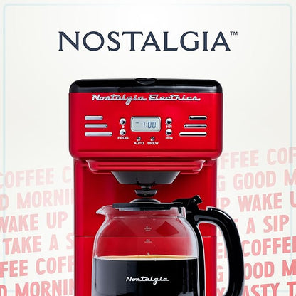 Nostalgia Retro 12-Cup Programmable Coffee Maker With LED Display, Automatic Shut-Off & Keep Warm, Pause-And-Serve Function, Red