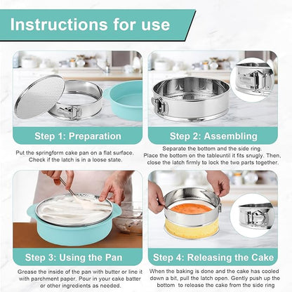 10-inch Stainless Steel Springform Pan with Silicone Protector, Removable Bottom, Parchment Paper, Decorating Kit Piping Bags and Tips- Great for Birthday Parties