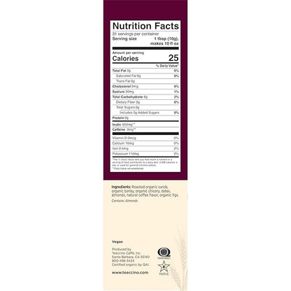 Teeccino Java Chicory Coffee Alternative - Ground Herbal Coffee That’s Prebiotic, Caffeine Free & Acid Free, Medium Roast, 11 Ounce (Pack of 6)