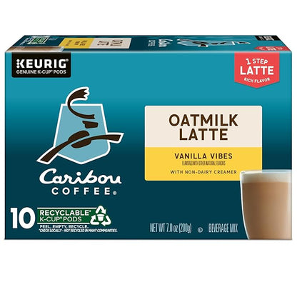 Caribou Coffee Vanilla Vibes Oatmilk Latte, One Step Latte Single Serve Keurig K-Cup Pods, 60 Count (6 Packs of 10)