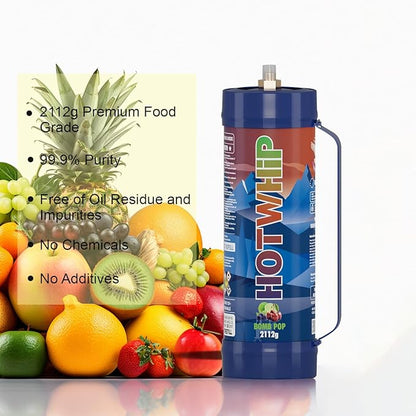 Cream Charger 3.3L Tank,2112g Whipped Cream Charger Bombpop Flavor Food Grade 99.99% Purity Premium Cream Cylinder Leak Proof Dispenser-1Tank