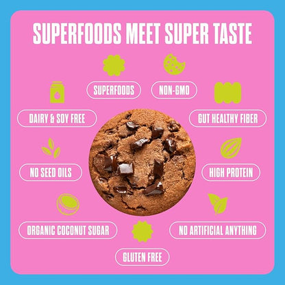 Toto's Double Chocolate Chip Vegan Cookies: Gluten-Free High-Fiber Cookie with Plant-Based Protein, Superfoods, and Adaptogens - 10X Individually Wrapped Cookies