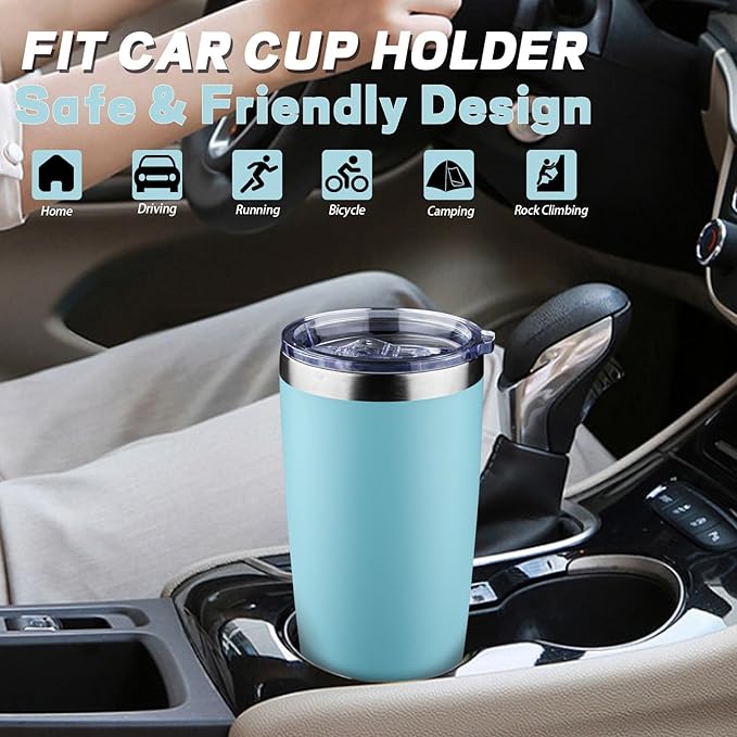 20 oz Tumbler with Lids and Straws, Stainless Steel Insulated Coffee Tumbler, Double Wall Vacuum Insulated Travel Mug Cup, Leakproof Thermal Coffee Cup for Hot and Cold Drinks (dark green)