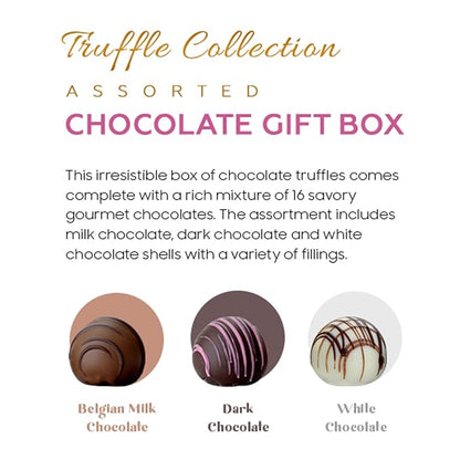 CRAVINGS BY ZOE Gourmet Chocolate Truffle Gift Box | 16 Count | Assorted Gourmet Milk & Dark Chocolate Candy Food Gift Basket Anniversary, Birthday, Get Well, Holiday, Thank You Men Women Mom Her