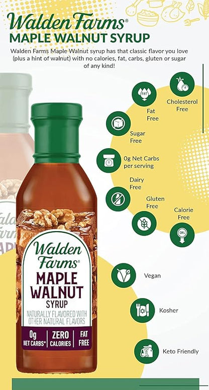 Walden Farms Maple Walnut Syrup – Perfect for Pancakes, Waffles, Desserts – Zero Calorie, Sugar-Free, Low Carb, Keto-Friendly, Gluten-Free, Vegan – 3-Pack, 12 oz Bottles