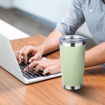 20oz Tumbler with Straw and Brush, Stainless Steel Vacuum Insulated tumbler, Double Wall Insulated Coffee Tumbler for Outdoor, Home, Travel,Office (Matcha Green,1pcs)