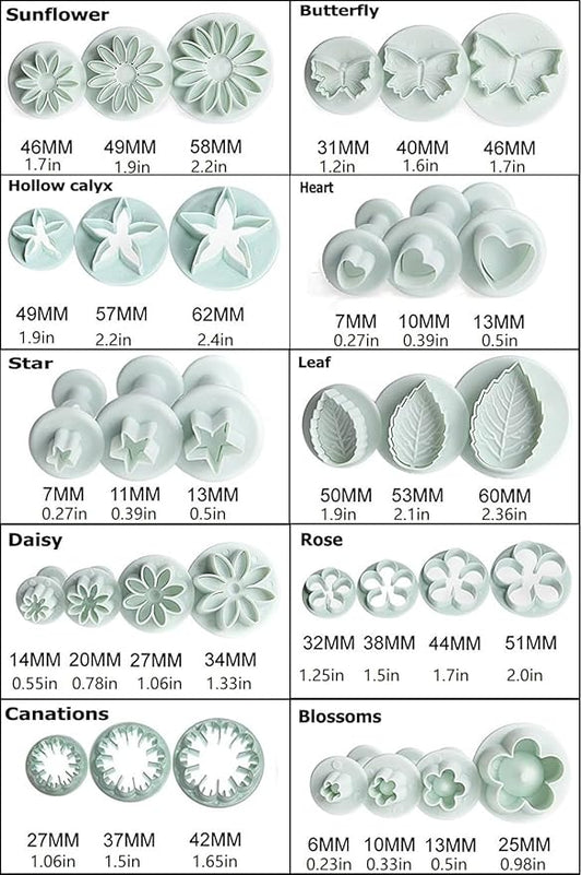 Flower Fondant Cutters,73Pcs Cake Cookie Cutter Plunger Sugarcraft Alphabet Letters Decorating Tools,Sunflower Rose Leaf Butterfly Heart Star Carnation Hollow Calyx Cutter Molds,Icing Modelling Kit